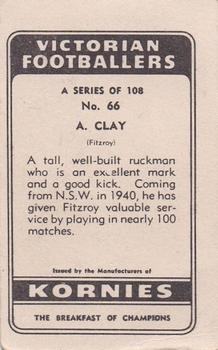 1949 Kornies Victorian Footballers #66 Bert Clay Back